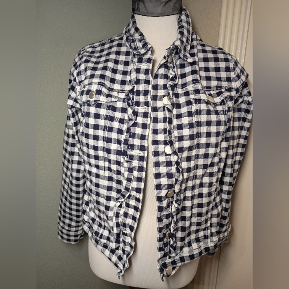 Kim Rodgers Navy Gingham "Jean" Jacket PETITE MED